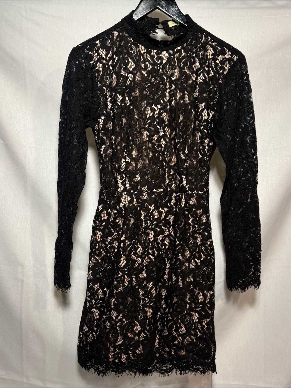 Francesca's Collections Black Lace Long-Sleeve Backless Mini Dress